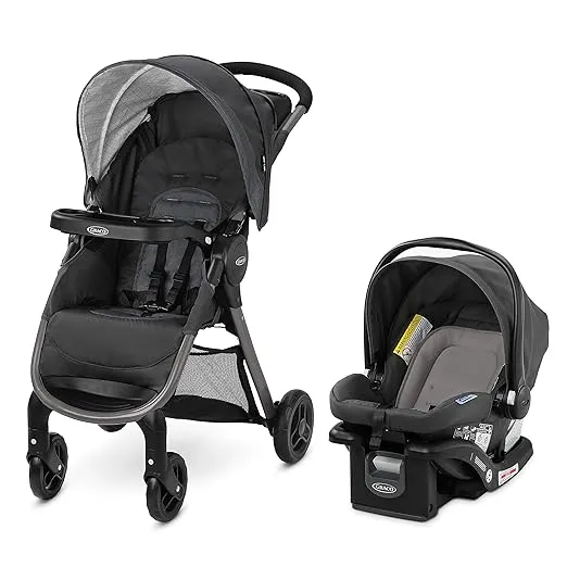 Graco FastAction SE Travel System | Includes Quick Folding Stroller and SnugRide 35 Lite Infant Car Seat, Redmond