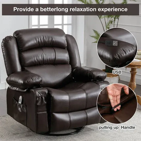 Swivel Rocker Recliner Chair Manual Glider Rocking Recliner with Heated Massage