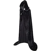 Black Velvet Full Length Hooded Robe Cloak Halloween Party Fancy Dress Costume