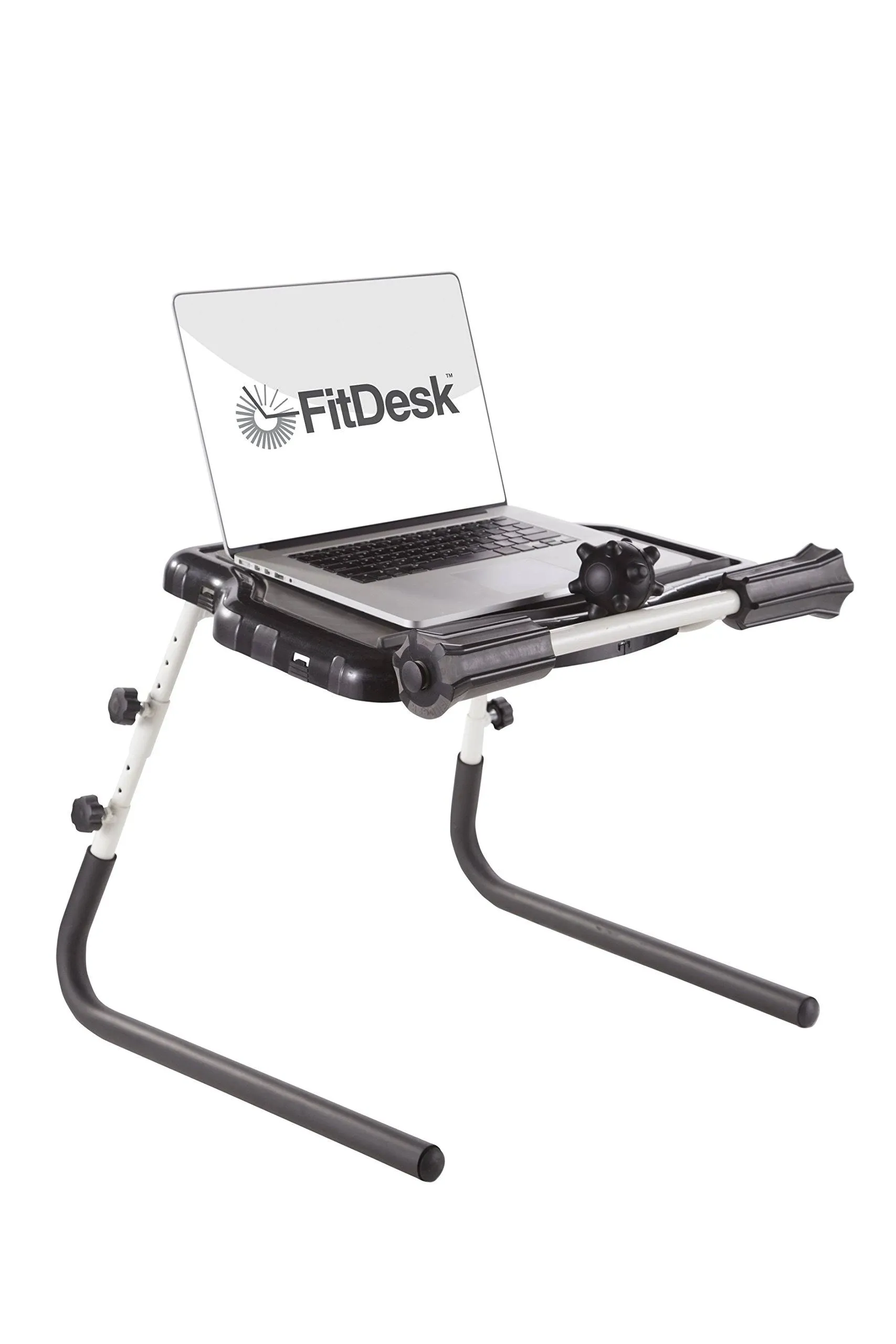 FitDesk Portable Standing Desk Converter with Massage Rollers & Forearm Supports, Adjustable Height Workstation 11" to 20", Ergonomic Stand-Up Desk with Non-Scratch Grip Legs, White