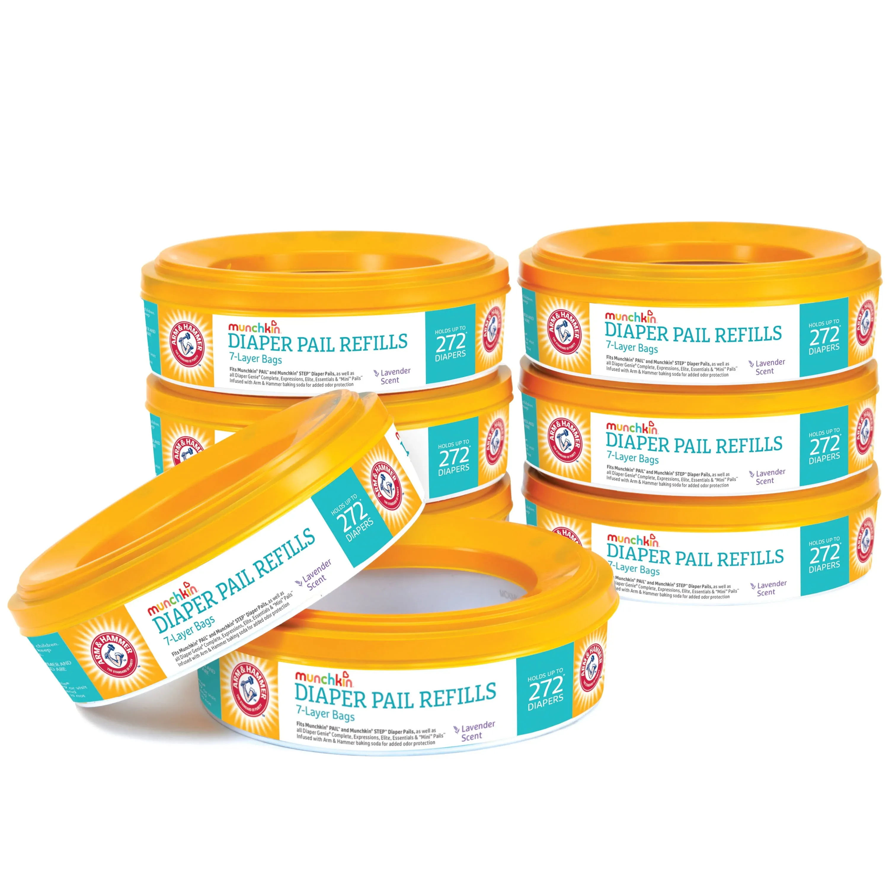 Munchkin Arm and Hammer Diaper Pail Refill Rings, 2,176 Count, 8 Pack