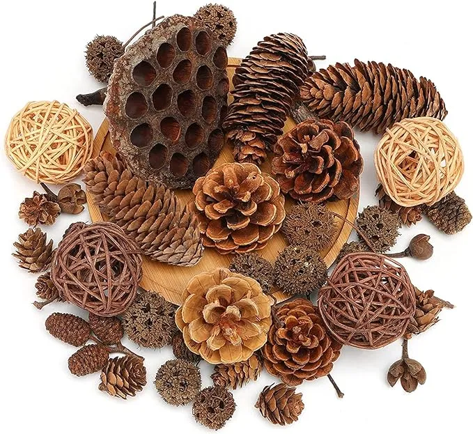 DomeStar 38PCS Christmas Pine Cone Set, Artificial Acorns Berry Craft and Natural Pinecones Ornament Pine Picks Fake Fruit Decor Fall Decorating Kit