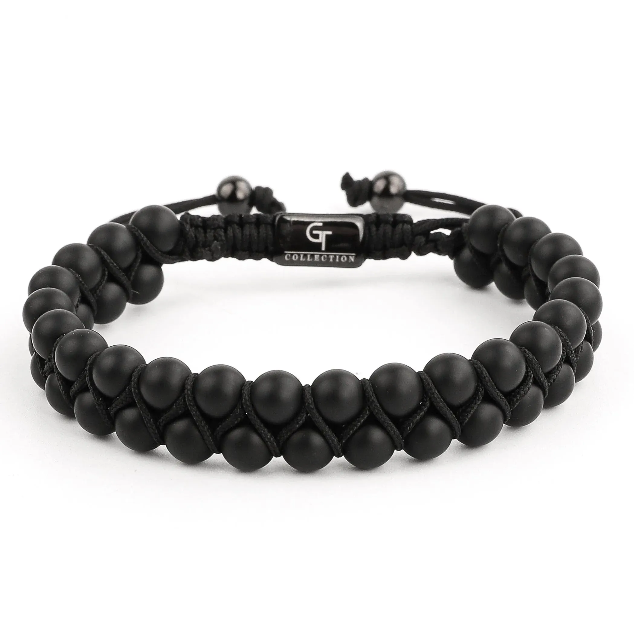 Men's Matte Onyx Double Bead Bracelet - Black Gemstones