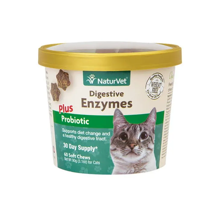 NaturVet Digestive Enzymes Plus Probiotic for Cats - 60 Soft Chews