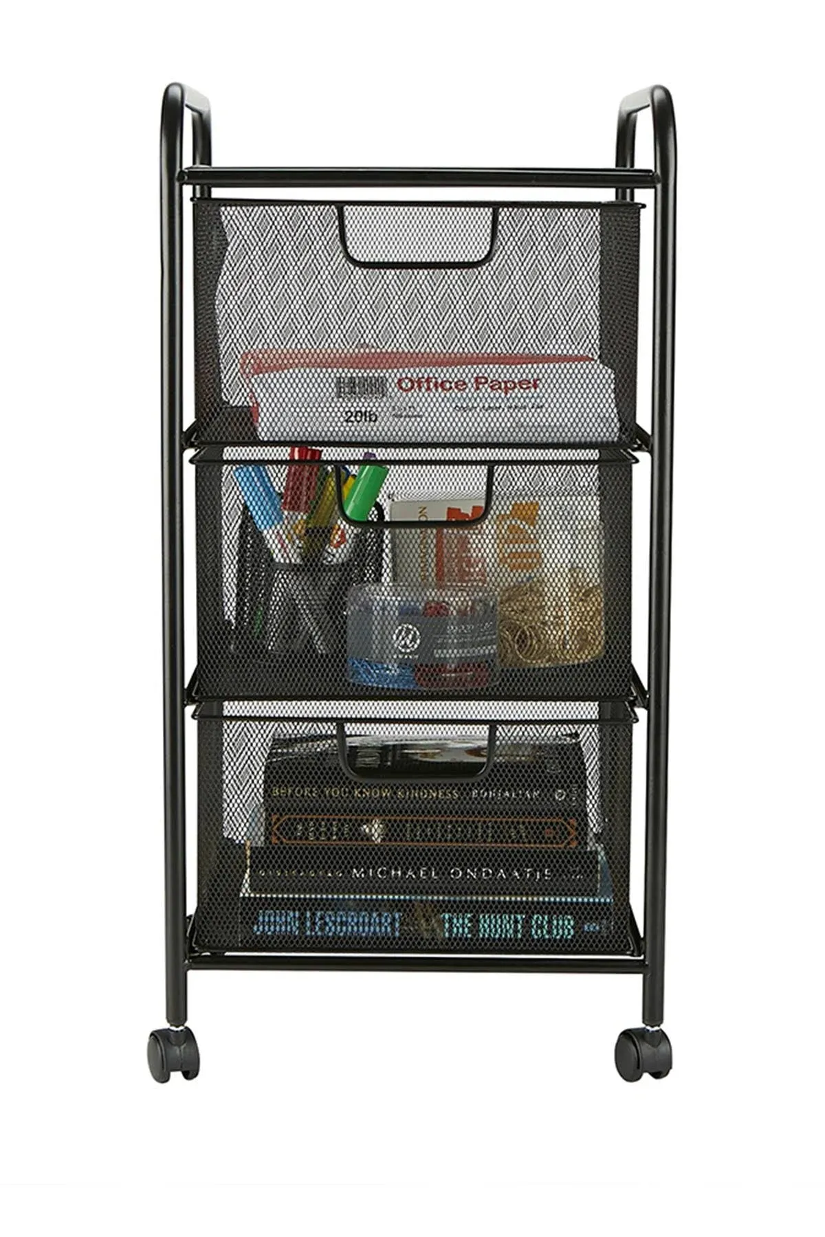 Mind Reader 3 Drawer Mesh Rolling Storage Cart, Black