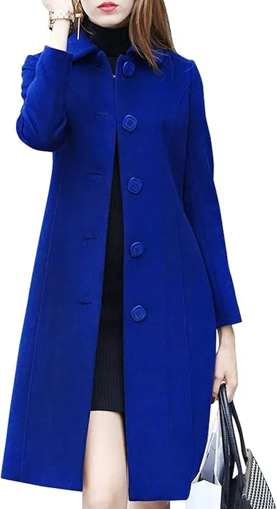 chouyatou Women&#039;s Fall Winter Elegant Single Breasted Long Wool Coat Overcoat