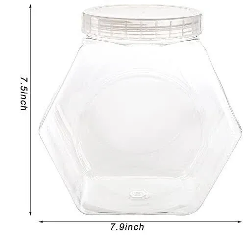 2 Pack Plastic Candy Jar With Lid - 1 Gallon Clear Hexagon Candy