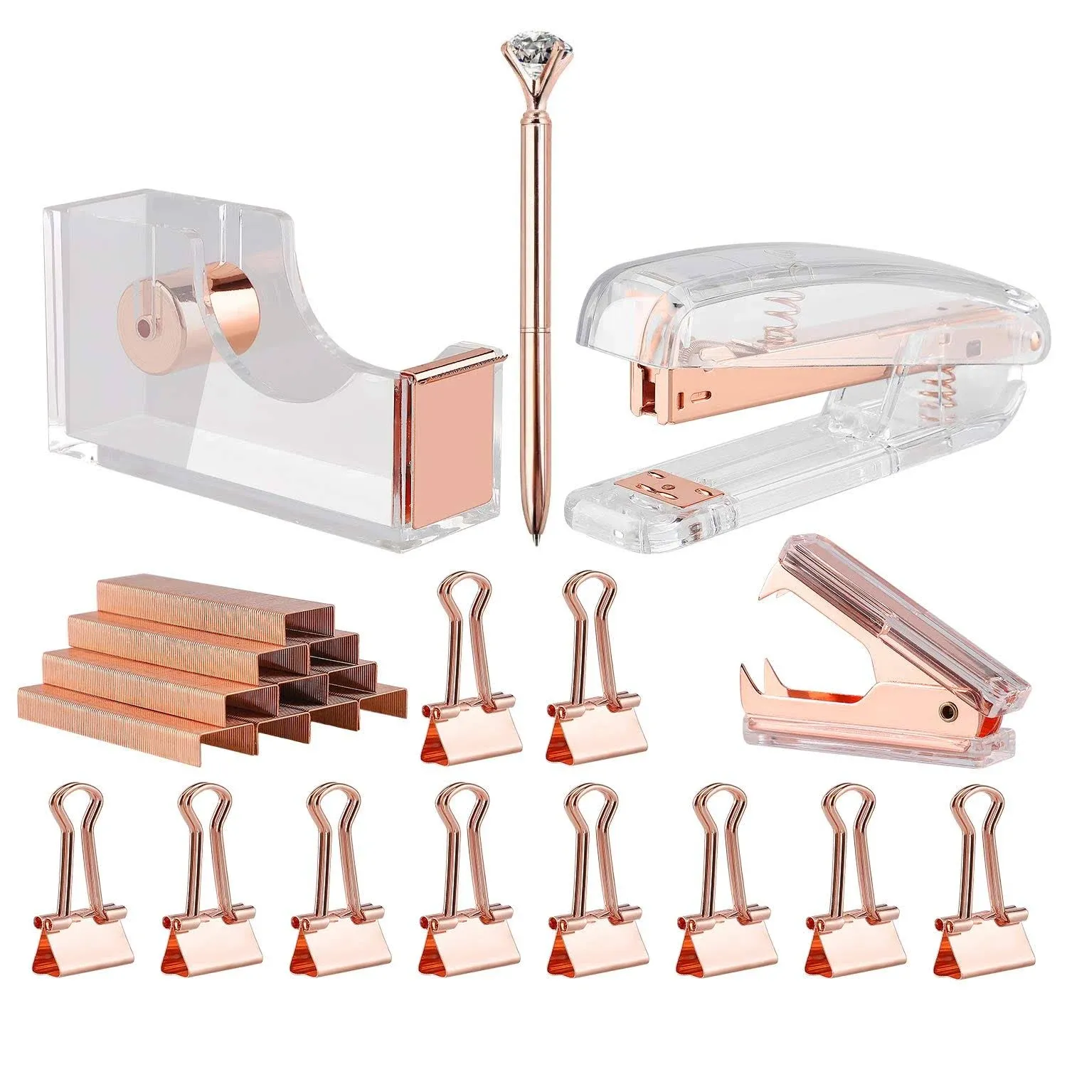 Rosegold Desk Accessory Kit,Set of Stapler, Staple Remover,1000pc<wbr/>s Staples,Tape