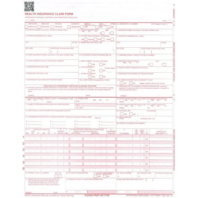 New CMS 1500 Claim Forms - HCFA Version 02/12 - 1500 Sheets