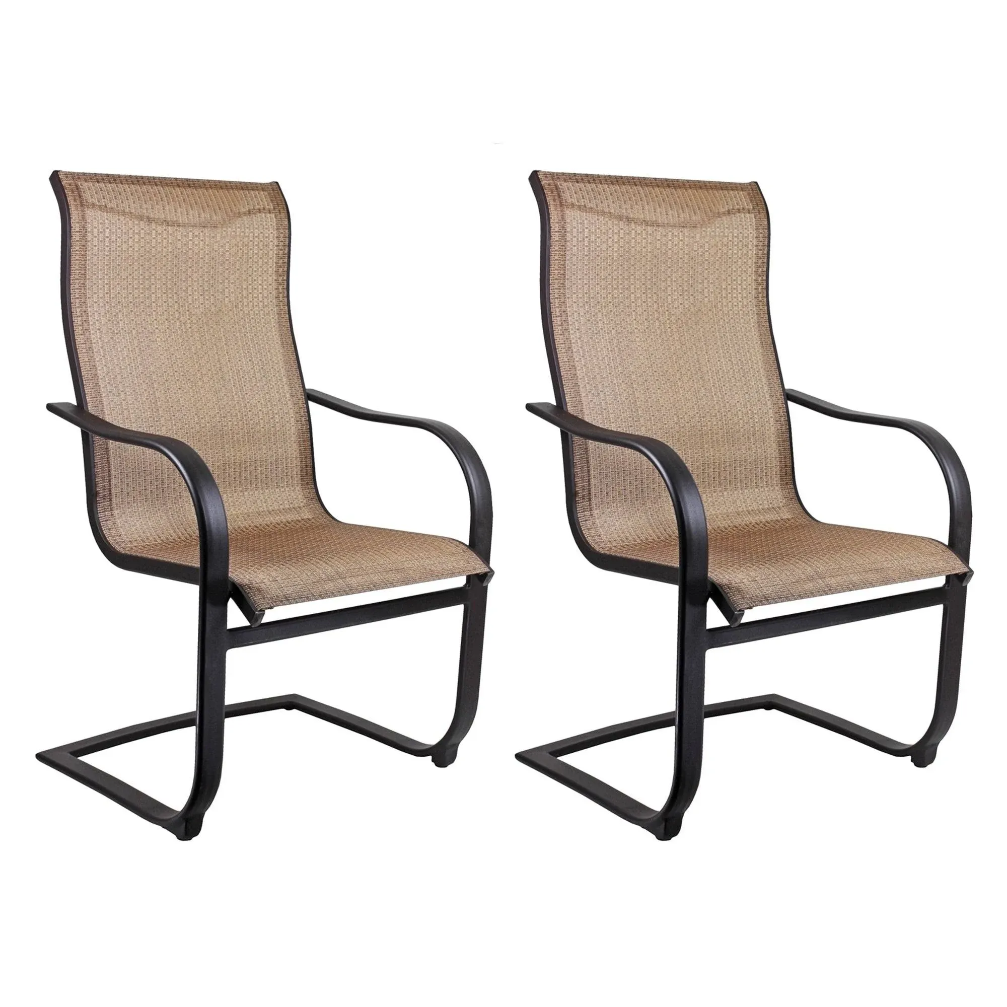 Garden Elements Outdoor Bellevue Metal Spring Dining Patio Chair, Brown (Pack of 2)