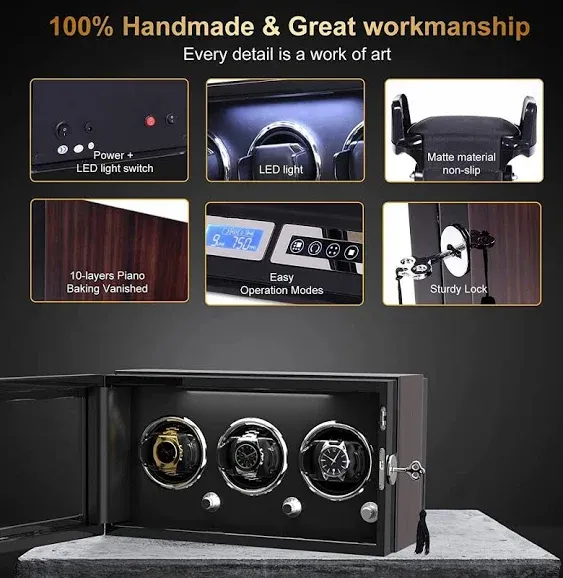 DUKWIN Watch Winder, Fingerprint Switch Watch Winders for 8/9/12 Automatic Watches LCD Touch Display with Remote Control