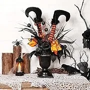 S-DEAL Halloween Decorations Table Artificial Flowers, Halloween Witch Boot and Fake Rose Tabletop Centerpieces Halloween House Haunted Decor 13x17 Inches