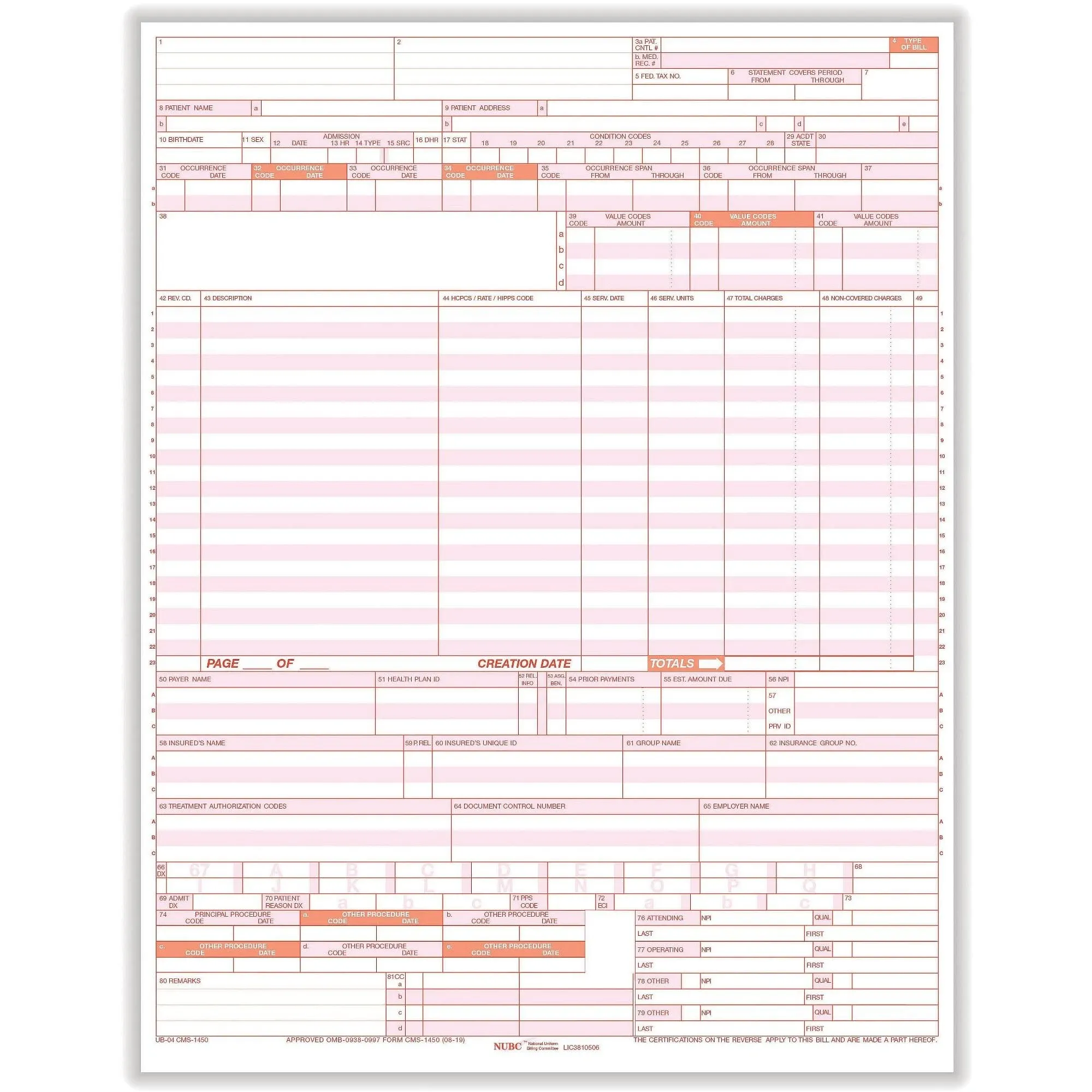 TFP UB-04 CMS-1450 1-Part Health Insurance Claims, 2500/Carton (UB04LC)