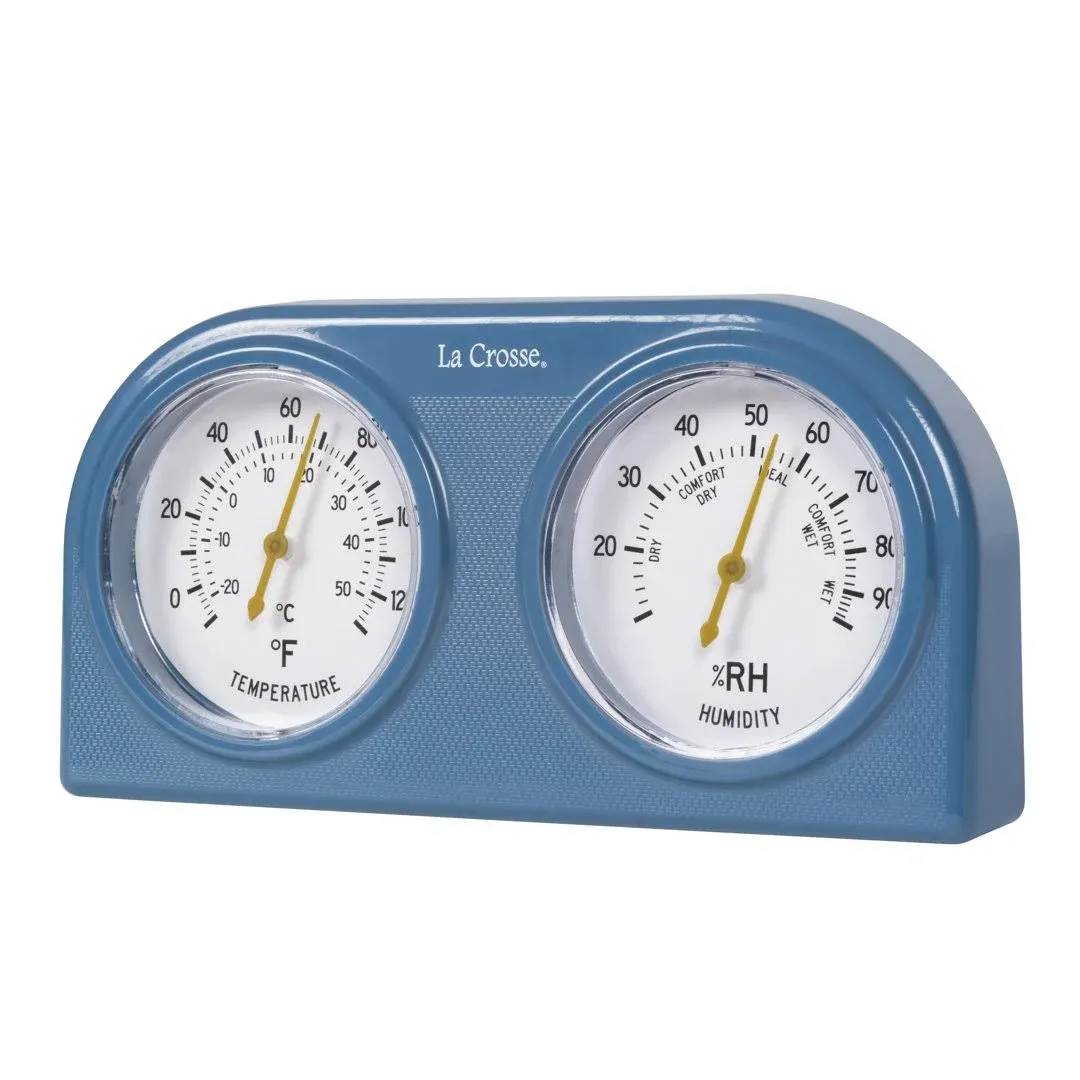 La Crosse 104-288BL-TBP Blue Analog Thermometer and Humidity Gauge