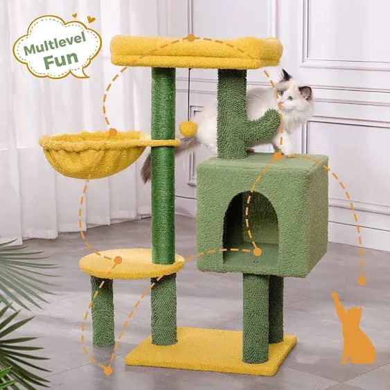 1-Piece Bath Hardware Set Cactus Cat Tower Scratching Post with No Additional Items Included in Green