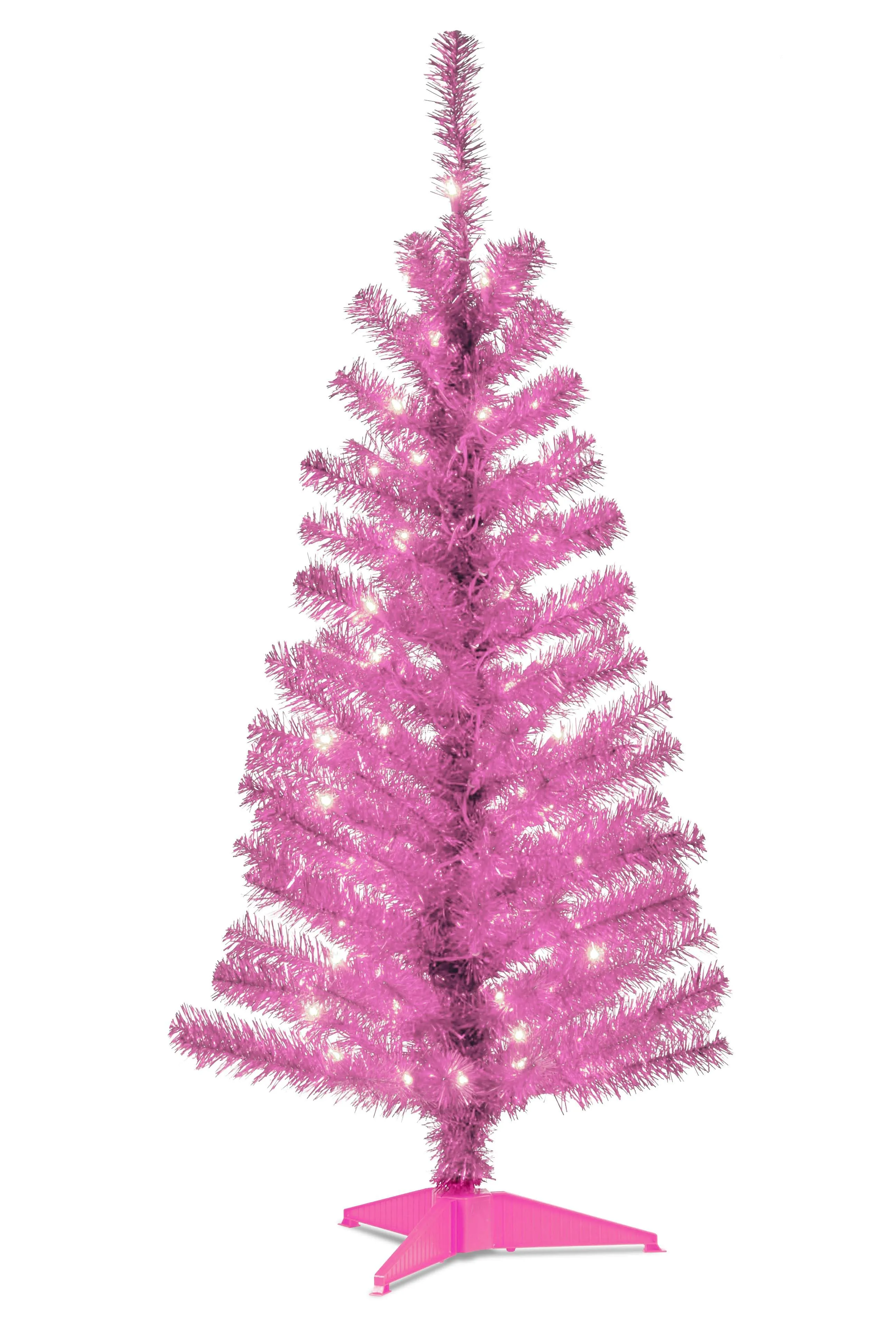 National Tree 4 ft Tinsel Tree with Clear Lights (Pink)