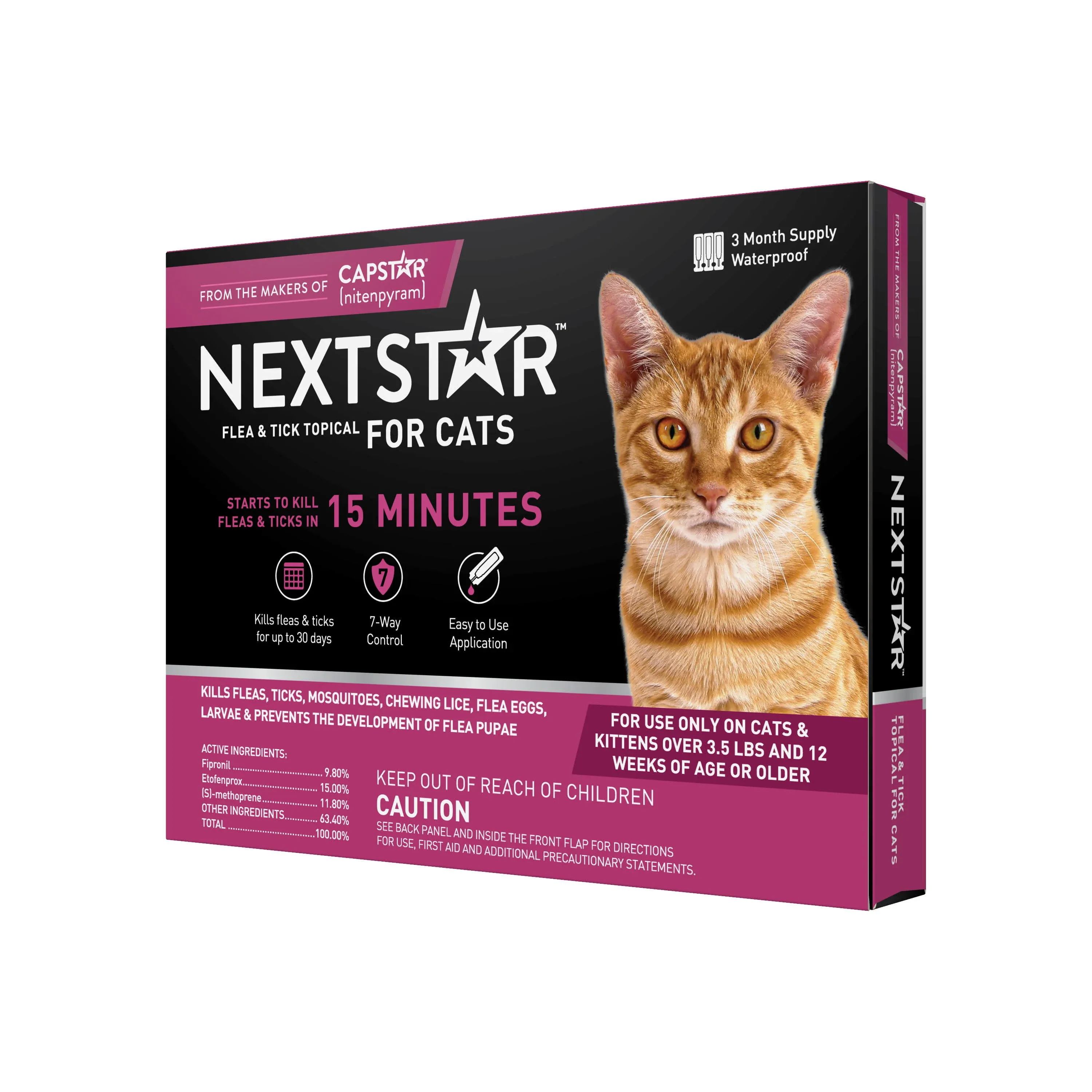 NEXTSTAR Flea & Tick Topical Prevention for Cats over 3.5 lbs, 3-Month Supply