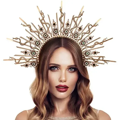 Medusa headpiece Snake goddess crown Gold halo crown Medusa cosplay headdress