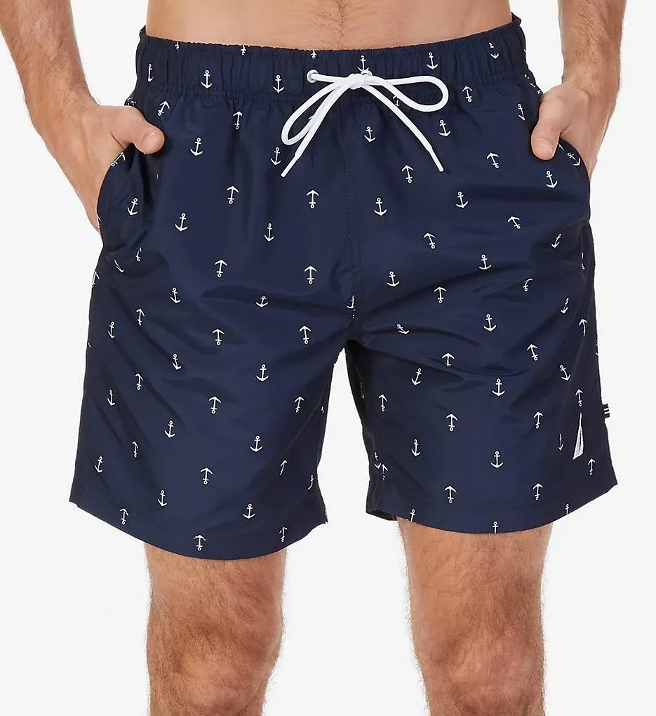 Nautica Men's Quick-Dry Anchor-Print 8" Swim Trunks - Navy