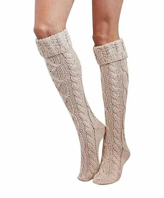 Women's Thigh High Socks Over the Knee Cable Knit Boot Socks, Long Warm Fashion Leg Warmers Winter