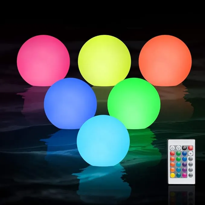 Kidsjoy 6-Pack Swimming Pool Floating Pool Lights 16 Color with Remote Control Ip68 Waterproof LED Ball Light