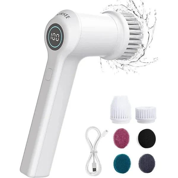 AIRSEE Electric Spin Scrubber for Bathroom Bathtub, Cordless Power Spinning Scrub Brush, Handheld Shower Cleaner Brush with 6 Replaceable Brush Heads