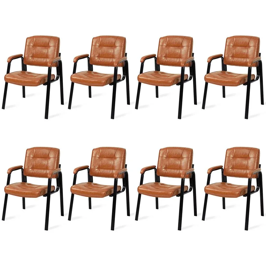 Naomi Home Indulge in Comfort Mindy Office Guest Chair Set of 8 - Luxurious Leather Executive Waiting Room Chairs Set of 8 for Reception, Conference, and Lobby Spaces – Caramel