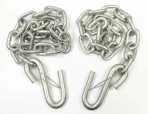 (2) trailer safety chains 5/16&#034; x 30&#034; w/ S hook &amp; safety latch-  25006