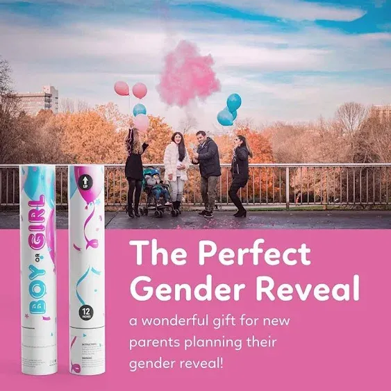 (2 Pink) Baby Gender Reveal Confetti Cannon with Holi Powder | TUR Party Supplies | 100% Biodegradable | 12 inch | Confetti Poppers Sticks for Baby Boy or Girl Gender Reveal Decorations & Game Ideas