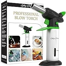 Blow Torch - Creme Brulee Torch - Refillable Professional Chefs Culinary Kitchen Torch with Safety Lock and Adjustable Flame - Micro Butane Torch with Fuel Gauge - Cooking Food Torch