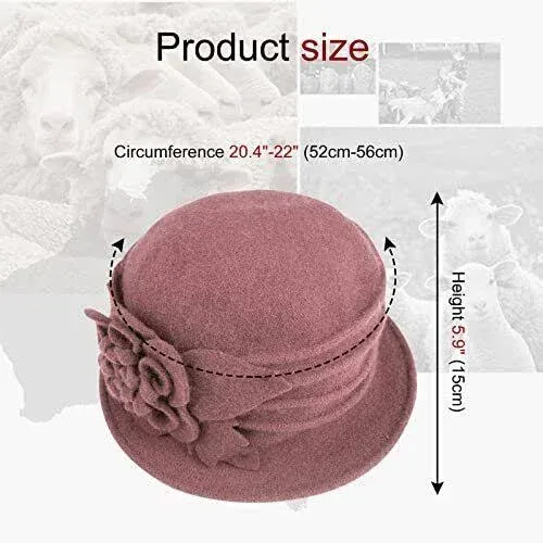 Sumolux Women Beret Hat French Vintage Floral Wool Dress Cloche Classic Winter Hat 1920s