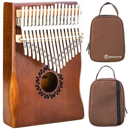 Kalimba Thumb Piano 17 Keys Ranming Mbira Finger Piano, Mahogany-Hand Rest-Brown