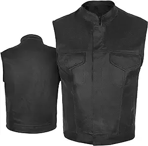 Men's SOA Motorcycle Genuine Cowhide Leather Club Style Vest with Concealed Gun Pockets New (2XL)