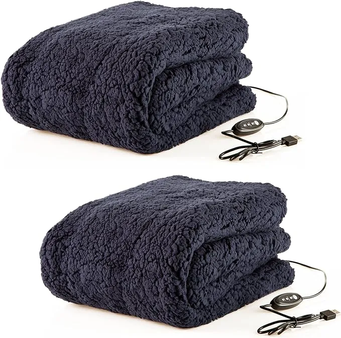 Heated Blanket 2-Pack-USB-Powered Throw Blankets for Travel Winter by Navy Blue