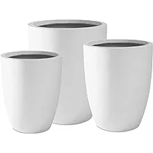 Kante 18.1" 20.4" 22.4" H Round Concrete Modern Tall Planters Set of 3 for Outdoor Indoor, Decorative Plant pots with Drainage Hole & Rubber Plug for Home & Garden Pure White