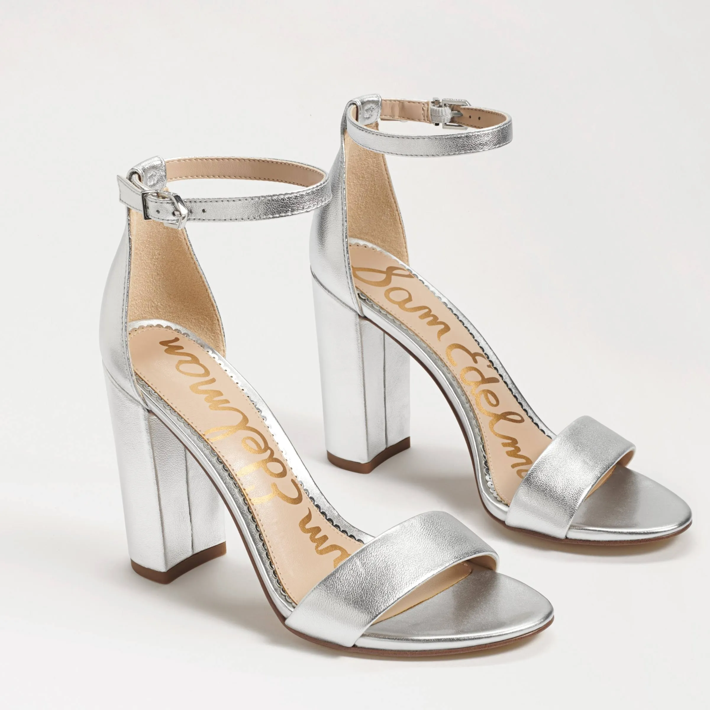 Sam Edelman Women's Yaro Ankle Strap Block Heels - Silver - 9.5M