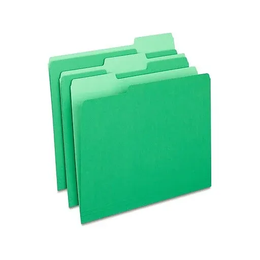 Staples File Folders, 1/3-Cut Tab, Letter size, Green, 100/Box (ST224543-CC)