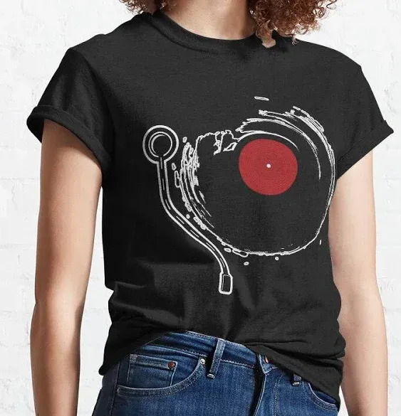 Funny Beatmaker Gift - Vinyl Record Player Sketch Drawing J Dilla Classic T-Shirt ...