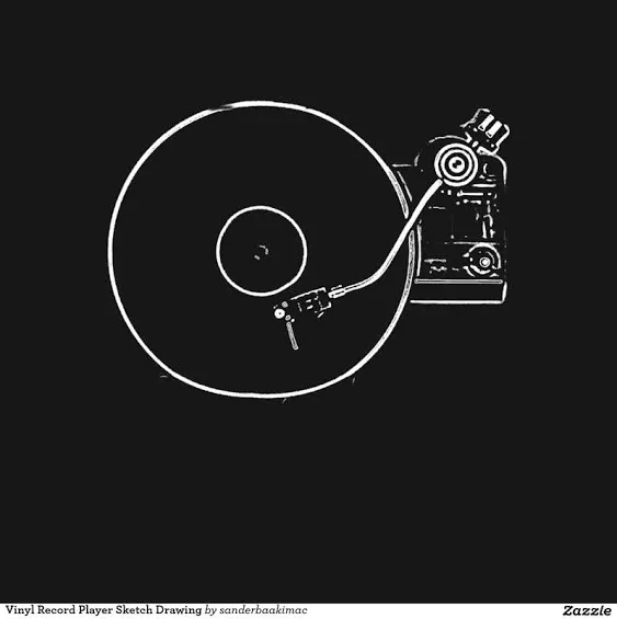 Vinyl Record Player Sketch Drawing Band Retro Vint T-Shirt Unisex