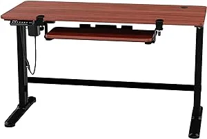 Truweo Adjustable Electric Standing Desk – 50 x 23.6 inches Sit to Stand Office Desk with Cable and Sliding Keyboard Tray – 3 Controlled Memory Height Settings – Anti-Scratch Surface – Brown