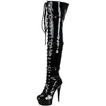 SheSole Women's Over The Knee Thigh High Heel Boots Platform Zip Buckle Lace Up Black Boots for Cosplay Costume