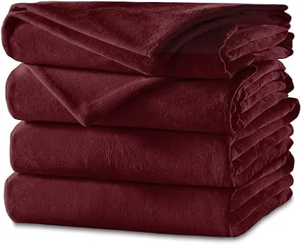 Sunbeam Channeled Velvet Plush Electric Heated Warming Blanket Queen Garnet Red