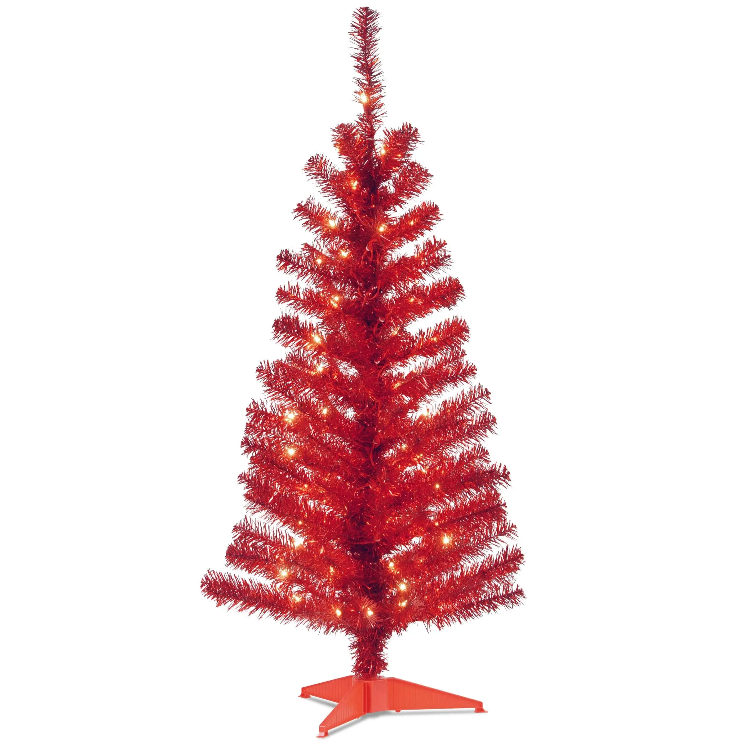 Company Pre-Lit Artificial Christmas Tree, Red Tinsel, White Lights, Includes...