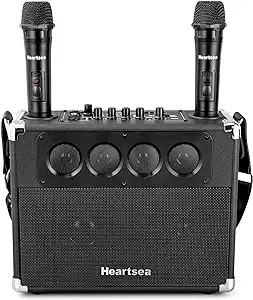 Heartsea Portable PA System with 2 Wireless Microphones for Adults, Bluetooth Karaoke Machine Rechargeable for Outdoor Party Singing, USB/SD Reader/TV/Computer/TWS