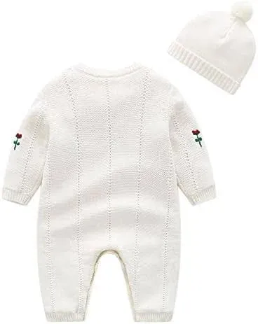 Junneng Baby Newborn Cotton Knitted Sweater Romper Longsleeve Outfit with Warm H