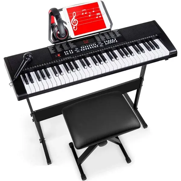 \xa0Piano Keyboard 61-Key w/ LED Keys, Microphone, Stand, Stool