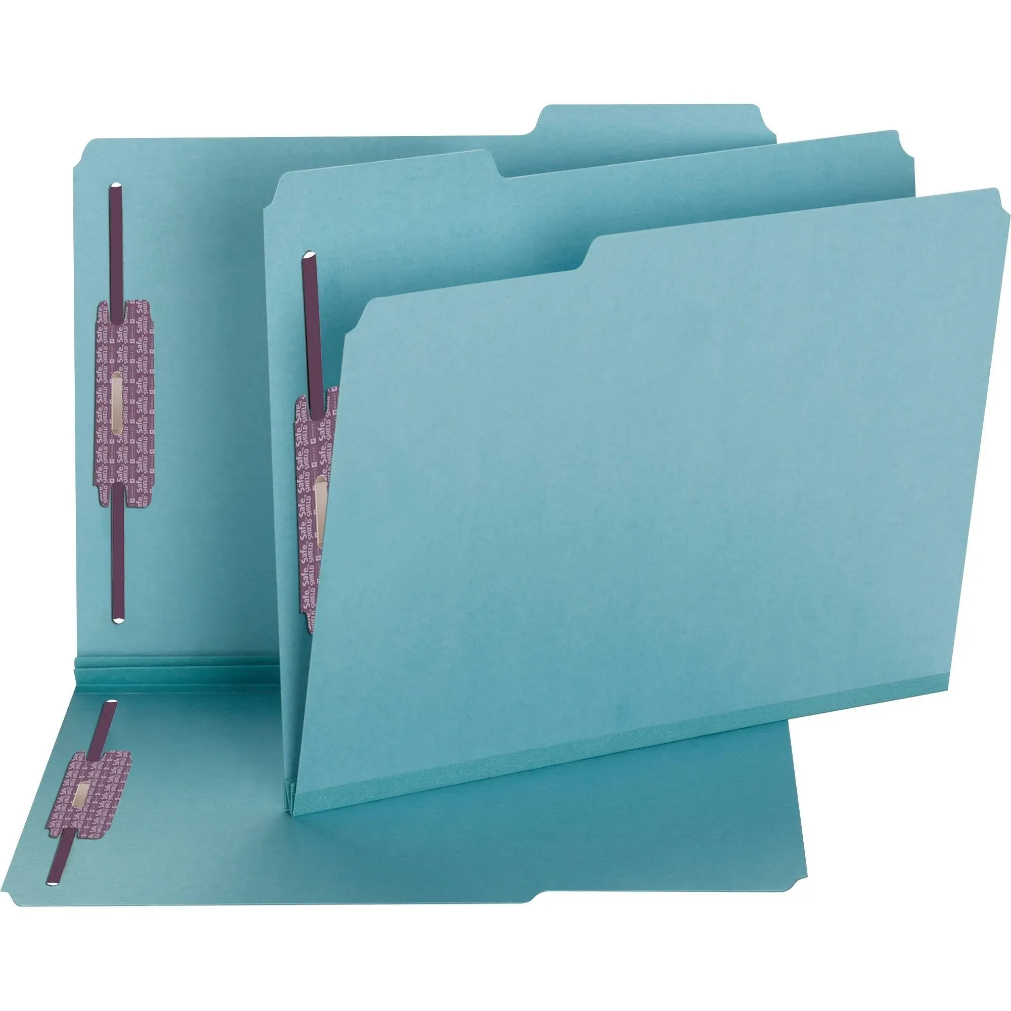 Colored Pressboard Fastener Folders with SafeSHIELD Coated Fasteners, 2" Expansion, 2 Fasteners, Letter Size, Blue, 25/Box