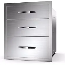 VEVOR 14x20.3 inch Outdoor Kitchen Drawers Stainless Steel, Flush Mount Triple Drawers, 14W x 20.3H x 23D inch, with Stainless Steel Handle, BBQ Drawers for Outdoor Kitchens or BBQ Island