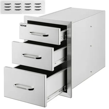 Outdoor Kitchen Drawers Stainless Steel,20W x 27H x 23D Inch Flush Mount Triple Drawers,BBQ Drawers for Outdoor Kitchens or BBQ Island