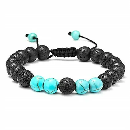 TINGN Lava Rock Bracelet 8mm Stone Tiger Eye Bracelet Lava Rock Bracelet Stress Relief Yoga Beads Adjustable Bracelet for Men Women